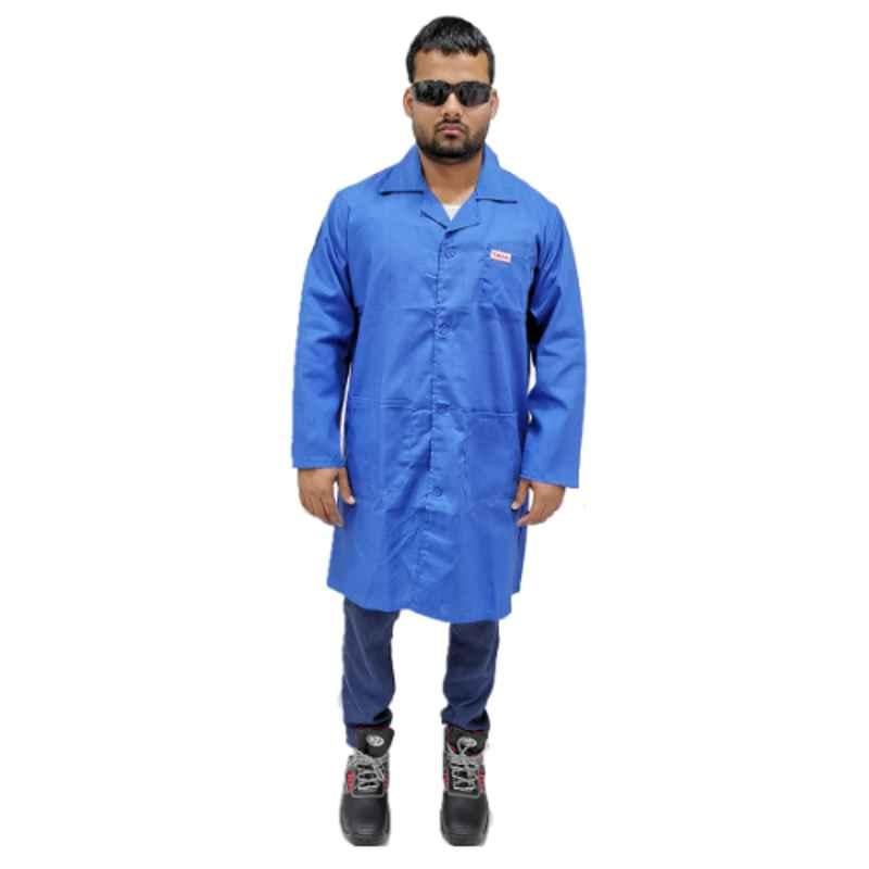 Taha Poplin Petrol Blue Full Sleeves Lab Coat with 3 Patch Pocket, Size: M
