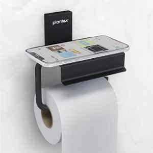 Plantex 304 Grade Stainless Steel Bathroom Toilet Paper Holder with Mobile Stand/Toilet Tissue Holder/Bathroom Accessories (Crystal, Black)