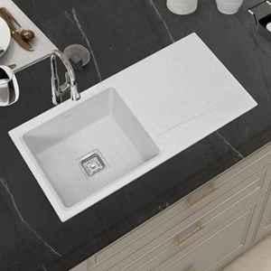 Plantex 36x18 inch Quartz Mosiac Grey Single Bowl Kitchen Sink/Sink for Kitchen with Drain Board/Undermount/Top Mounted, APS-2026