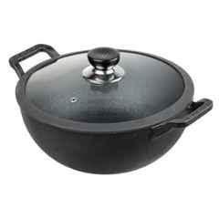 Vinod 4.3 Litre Cast Iron Induction Friendly Kadhai with Lid, LCIDK26 (Pack of 3)