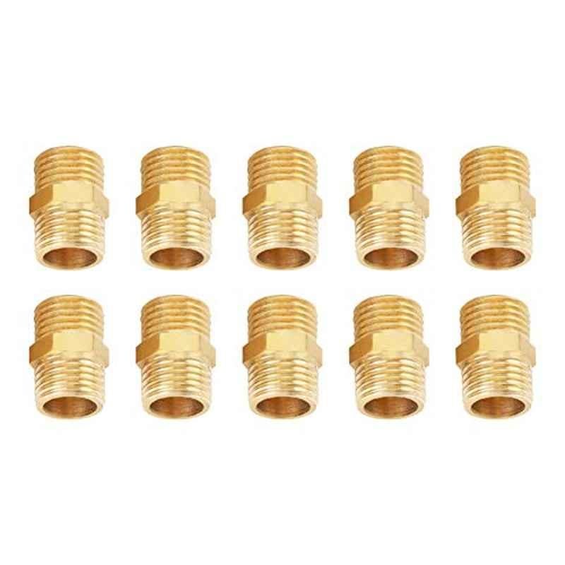 Akozon Hex Nipple Brass Fitting Brass Hex Nipple 1/4 Bsp To 1/4 Bsp External Thread Brass Pipe Hex Nipple Fitting Quick Adapter Set Of 10 Pcs