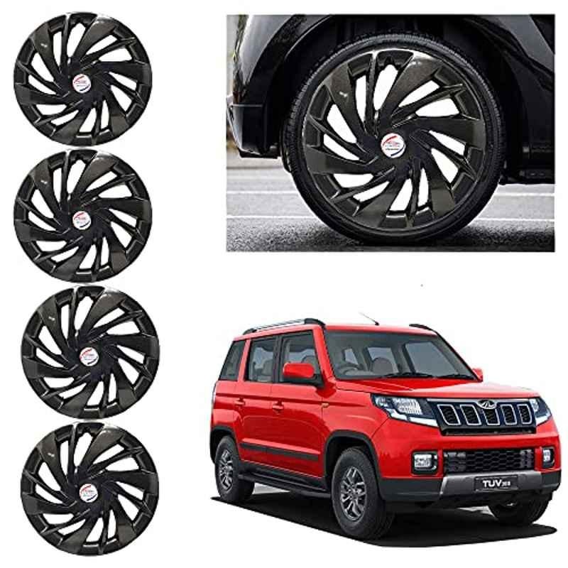 Auto Pearl 4 Pcs 15 inch ABS Black Car Wheel Cover Set for Mahindra TUV300, WCBLK15