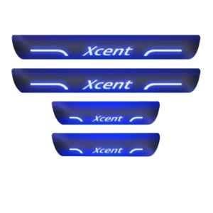 Car Accessories Hub 4 Pcs Acrylic Black Sill Scuff Plate Set with Blue LED for Hyundai New Xcent All Model