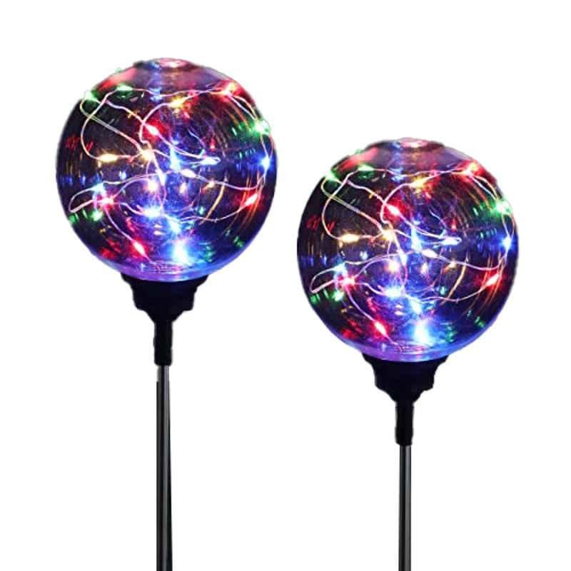 Exhart 4x31 inch Plastic & Metal Solar Ball Garden Stake with Firefly Light, ‎71287-RS (Pack of 2)