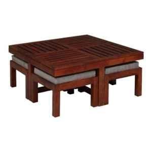 Evok Otis Acacia Wood Honey Square Coffee Table with 4 Stool Set, FLILCTSWSTWN69158D