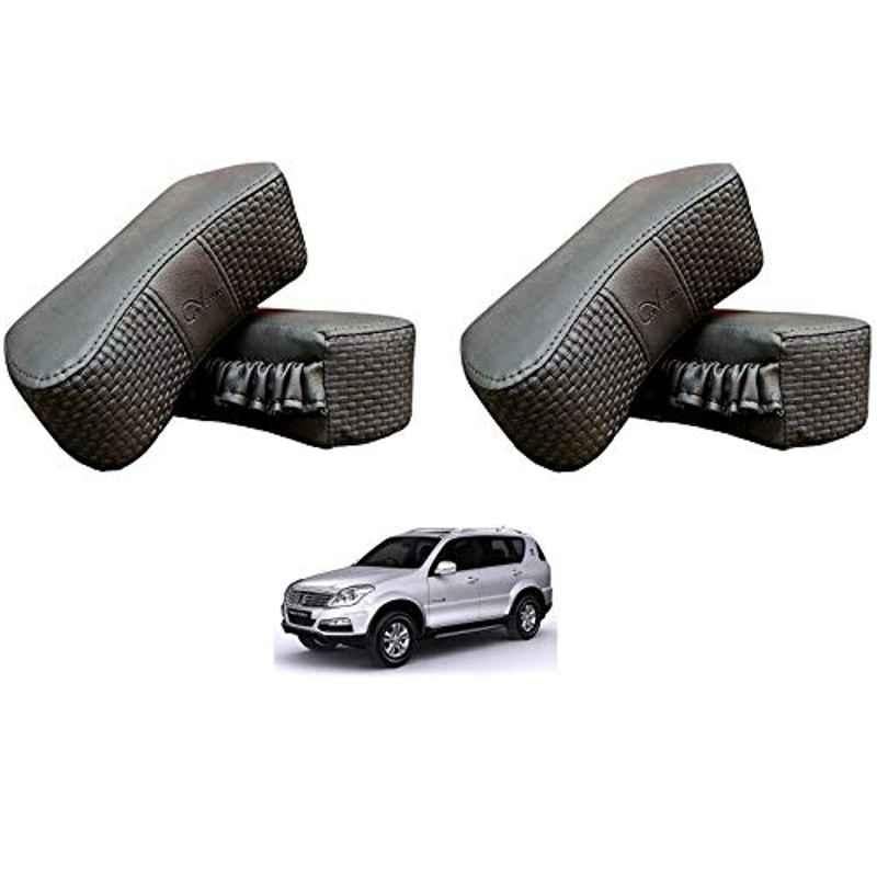 Kozdiko 4 Pcs CV Designer Grey Leatherite Neck Rest Car Cushion Pillow Set for Mahindra Rexton