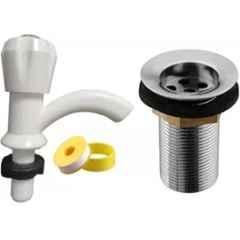Senkiddpro PVC White Wall Mounted Pillar Tap with Stainless Steel Waste Jali & Teflon Tape Combo