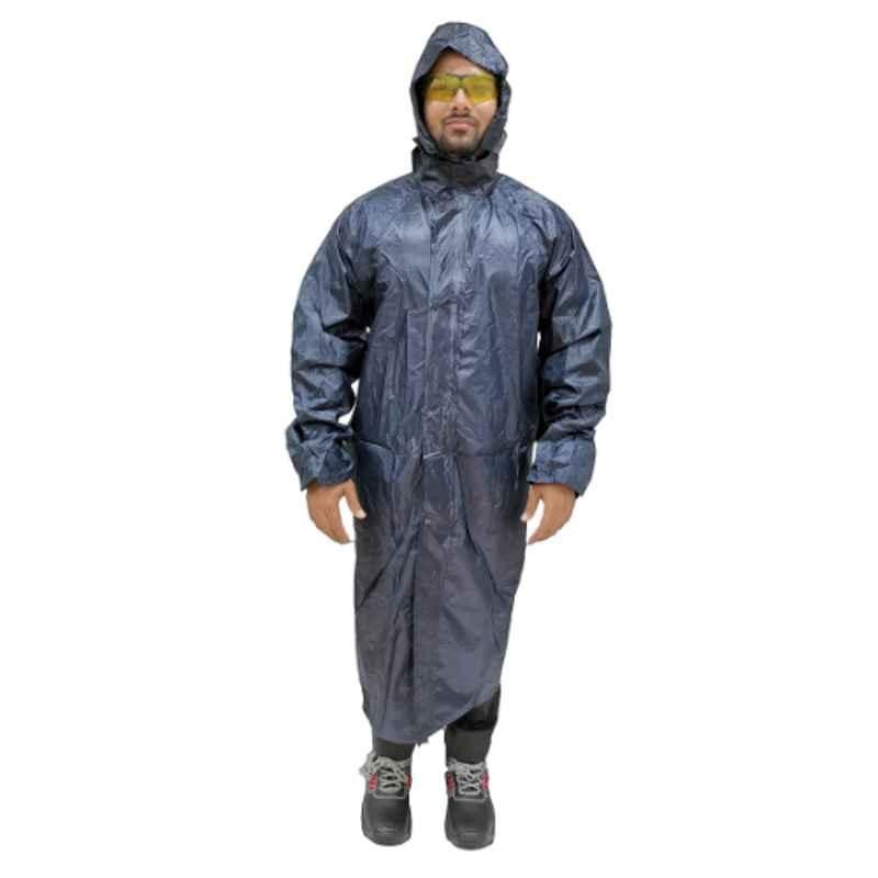 Workman Polyester & PVC Navy Blue Rain Coat, RC DW 01, Size: L