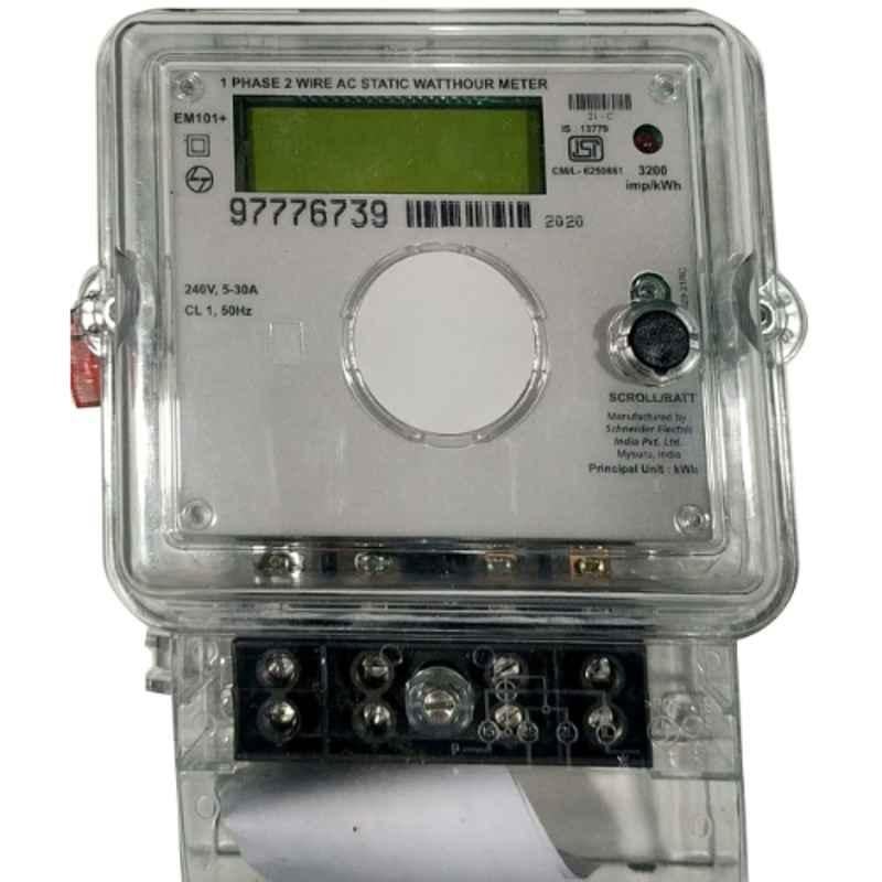 L&T 5-30A Polycarbonate Single Phase 2 Wire AC Static Watthour Meter, WM101BC5DGAU