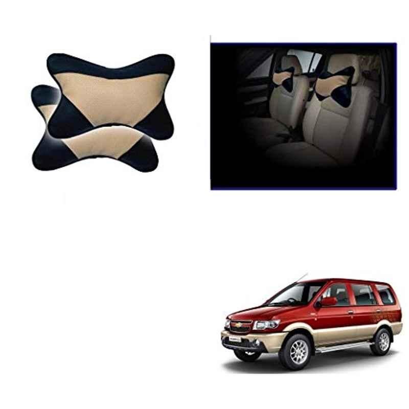 Kozdiko 2 Pcs Beige & Black Car Neck Rest Cushion Pillow Set for Chevrolet Tavera