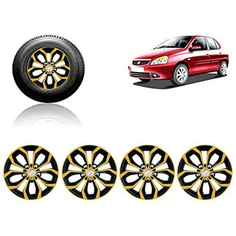 Auto Pearl 4 Pcs 14 inch ABS Golden & Black Car Wheel Cover Set for TATA Indigo