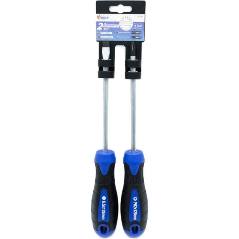 VTOOLS 2 Pcs 125mm CrV Blue Phillips & Slotted Head Screwdriver Set, VT2214