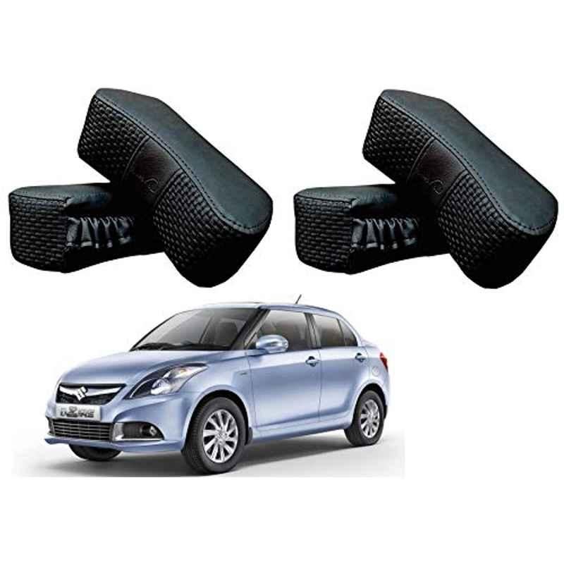 Kozdiko 4 Pcs CV Designer Black Leatherite Neck Rest Car Cushion Pillow Set for Maruti Suzuki Swift Dzire Type-2 2011-2017