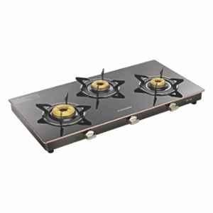 Padmini 3 Burner Stainless Steel Black Manual Ignition Glass Top Gas Stove, 3 GT Rose Gold