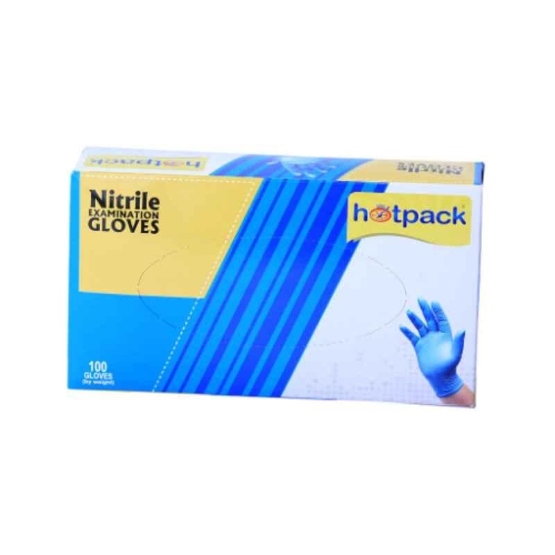 Hotpack 100Pcs Nitrile Blue Powder Free Nitrile Gloves Set, PFNGL, Size: L