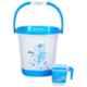 Joyo Deluxe 2 Pcs 18L Square Plastic Blue Bucket & 1100ml Matching Mug Set with Free Lasaani 1000ml Water Bottle