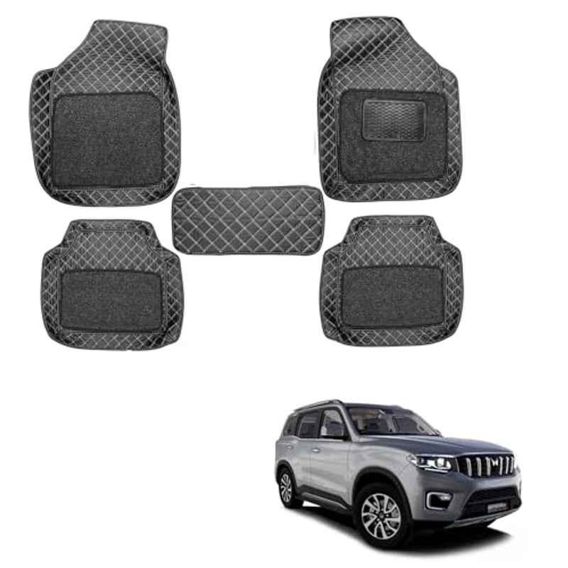 Kozdiko 5 Pcs Waterproof & Luxury 7D Black Leatherette Car Floor Mat Set for Mahindra Scorpio N-2022-Present