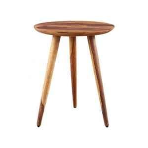 Angel Furniture Solid Sheesham Wood Semi Glossy Finish Brown Round Tripod End Table, AF-162H