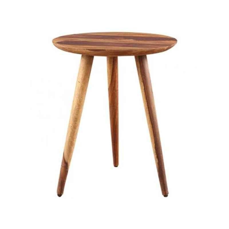 Angel Furniture Solid Sheesham Wood Semi Glossy Finish Brown Round Tripod End Table, AF-162H