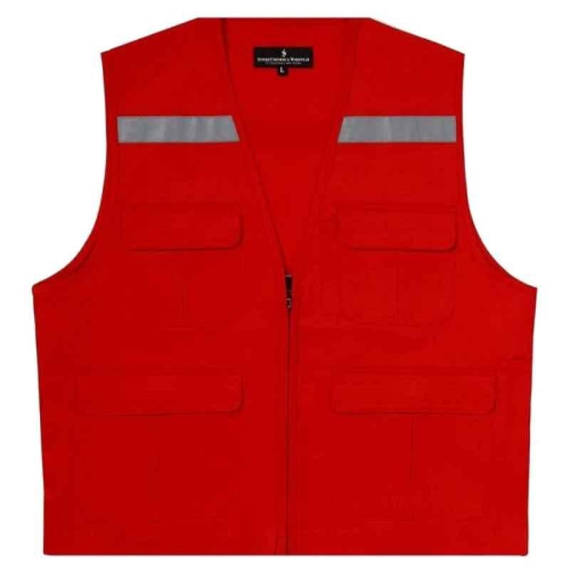 Superb Uniforms Cotton Red High Visibility Construction Vest Jacket, SUWHVV/R/002, Size: 2XL