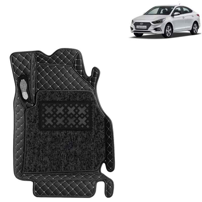 Kingsway 3 Pcs Premium 7D 100% Waterproof & Washable PU Leatherette Classic Black Car Floor Mat Set for Hyundai Verna 2017 to 2019 All Model