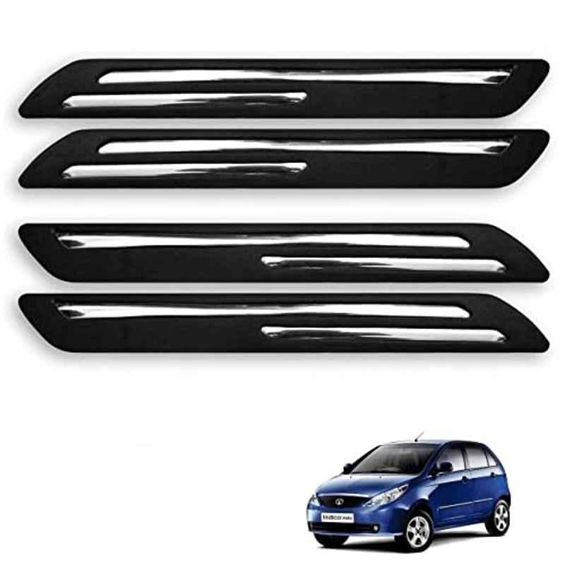 Kozdiko 4 Pcs Rubber Black Double Chrome Strips Car Bumper Protector Guard Set for Tata Indica Vista