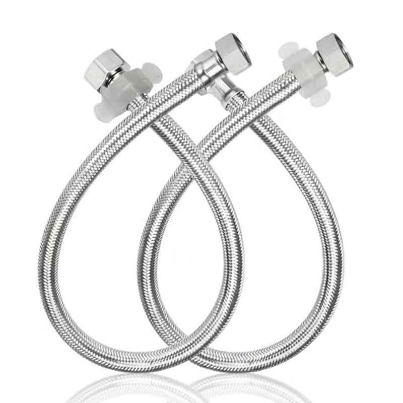 Plantex 2 Pcs Stainless Steel Chrome Leak Proof Geyser Connection Pipe Set| 18 inch Hot & Cold Water Geyser Pipe | G1/2 Thread | Connection Pipe for Water Heater, Mixer & Sink