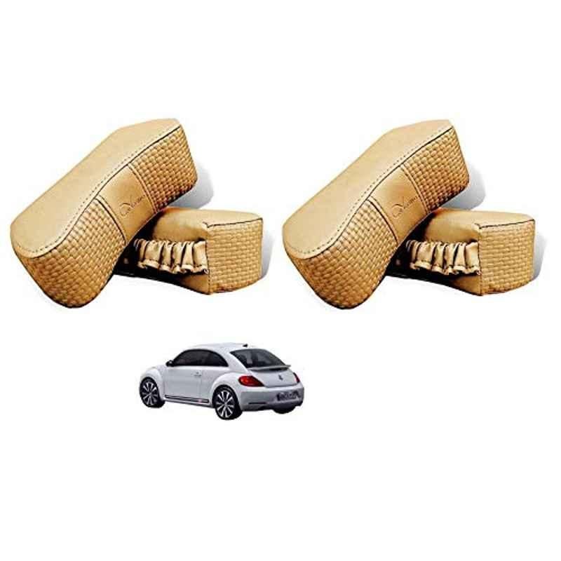 Kozdiko 4 Pcs CV Designer Beige Leatherite Neck Rest Car Cushion Pillow Set for Volkswagen Beetle