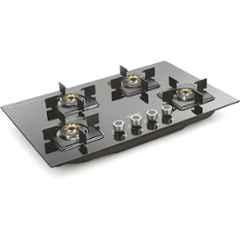 Padmini 4 Burner Stainless Steel Black Automatic Ignition Glass Top Gas Stove, Gas Hob CS-407 GL IB HF