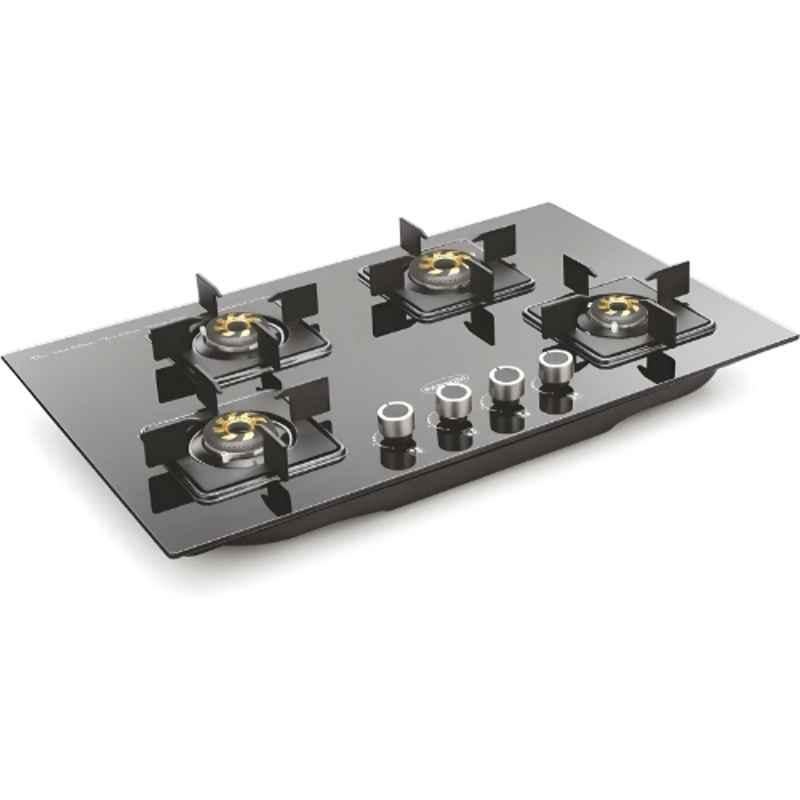 Padmini 4 Burner Stainless Steel Black Automatic Ignition Glass Top Gas Stove, Gas Hob CS-407 GL IB HF