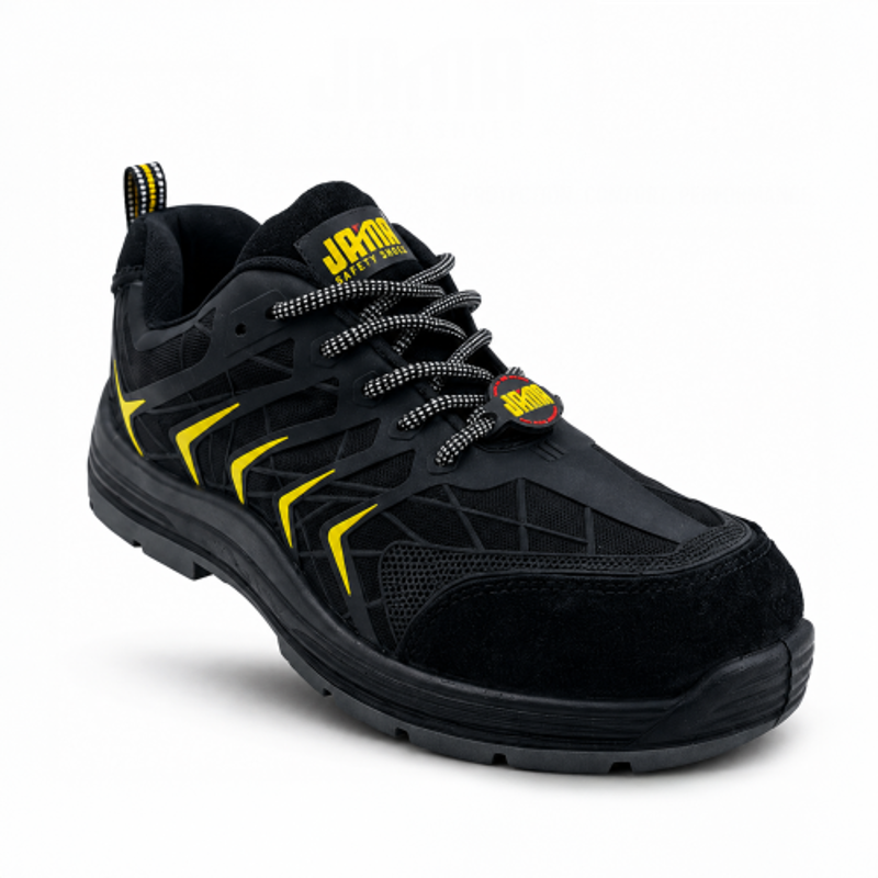 JAMA Leather PU Steel Toe Black Safety Shoes, 82519-JF002-06, Size: 6