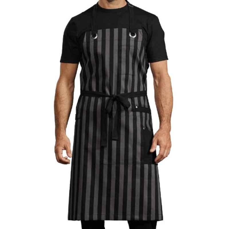 Superb Uniforms Polyester & Viscose Grey & Black Striped Premium Kitchen Apron, SUW/StrpBg/CAB09, Size: L