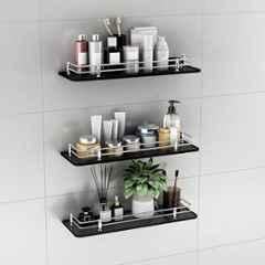 Plantex Premium Black Glass Shelf for Bathroom/Kitchen/Living Room Bathroom Accessories Polished, 18x6 inch(Pack of 3)
