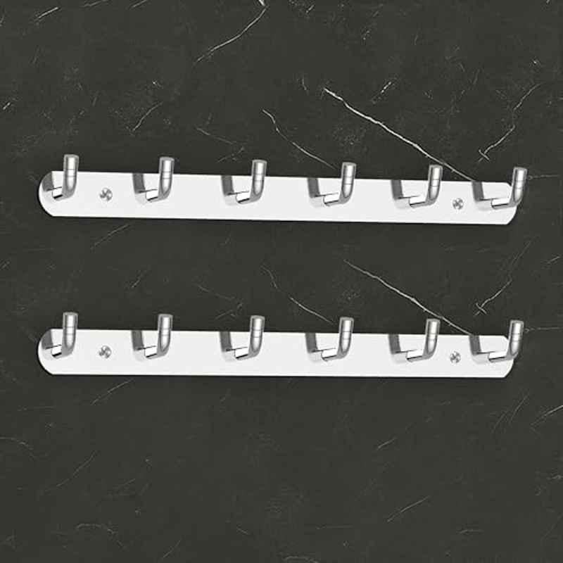 Plantex Wall Hooks for Hanging Cloth/Stainless Steel Towel Hangers/Bathroom Robe Hooks/Door Hangers/Wall Hook Rack/Hook Rail for Hanging Keys 6 Hooks (Pack of 2), Chrome