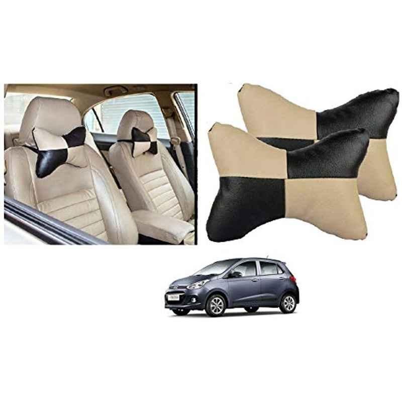 Kozdiko 2 Pcs Black & Beige Car Square Chess Design Neck Rest Seat Pillow Set Universal