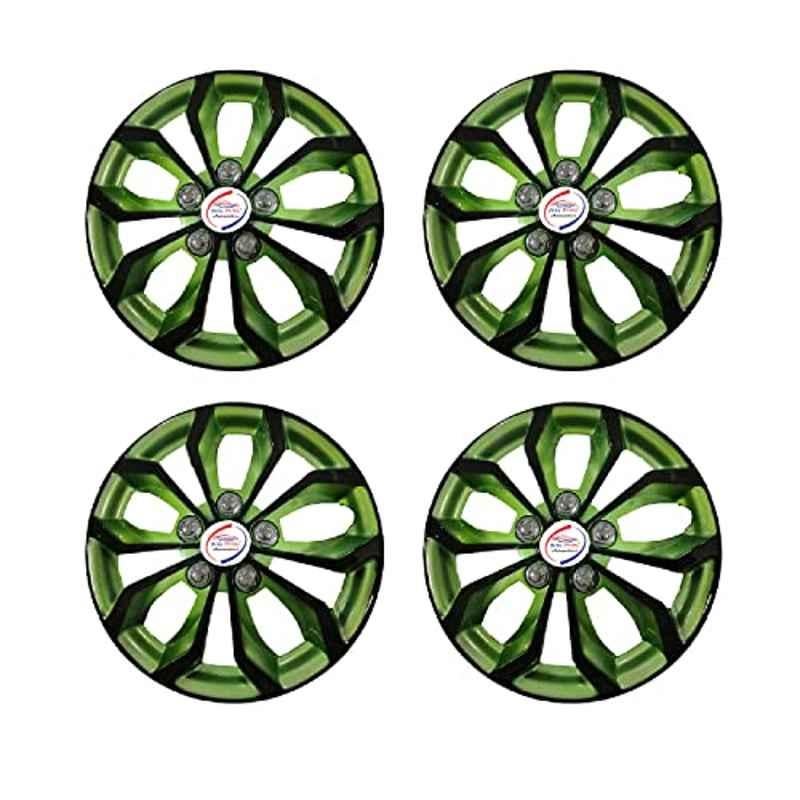 Auto Pearl 4 Pcs 14 inch Black & Green ABS Press Type Hubcap Wheel Cover Set with Retention Ring for All Cars