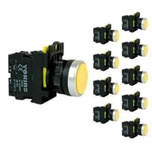 Yokins 22mm 220V 1NO Yellow Push Button with Spring Return, EB2M-A-01-Y (Pack of 10)
