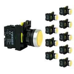 Yokins 22mm 220V 1NO Yellow Push Button with Spring Return, EB2M-A-01-Y (Pack of 10)
