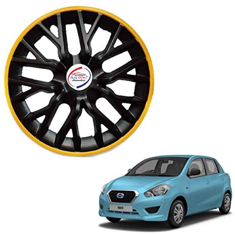 Auto Pearl 4 Pcs 13 inch ABS Black & Yellow PBY 03 Hubcap Wheel Cover Set with Retention Ring for Datsun Go