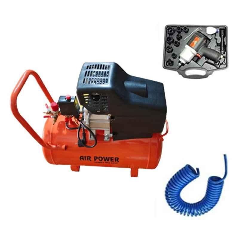 Air Power IW 02 CM 1/2 inch Pneumatic Impact Wrench & AC-50C 50L Air Compressor with Pipe Fittings Combo