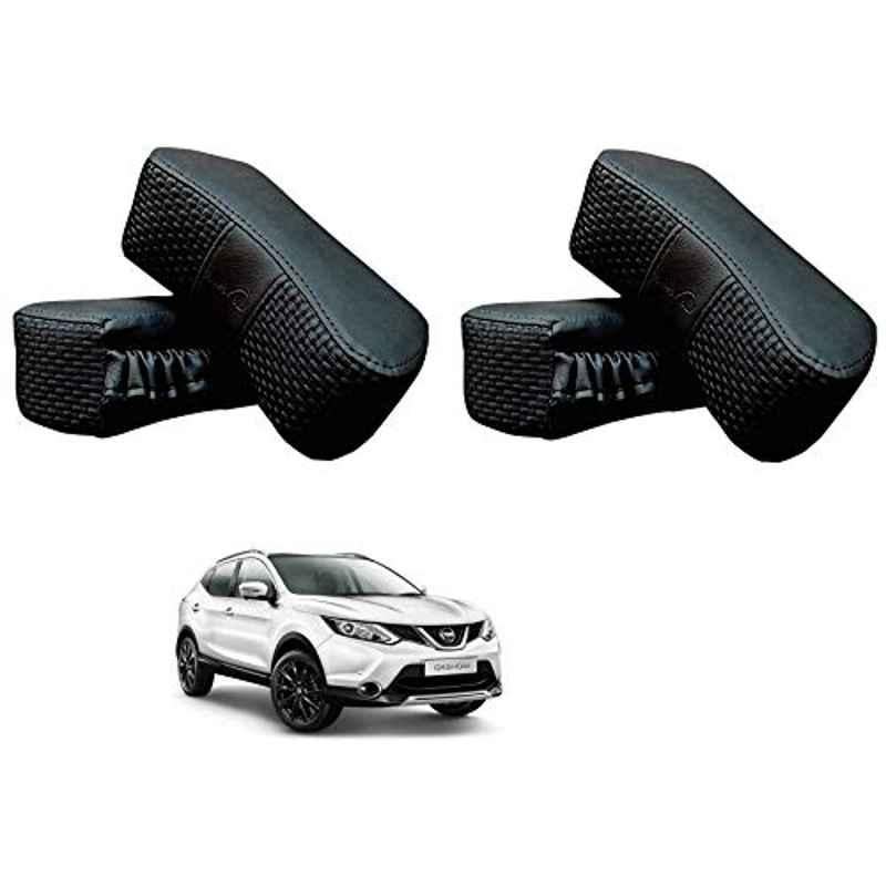 Kozdiko 4 Pcs CV Designer Black Leatherite Neck Rest Car Cushion Pillow Set for Nissan Qashqai