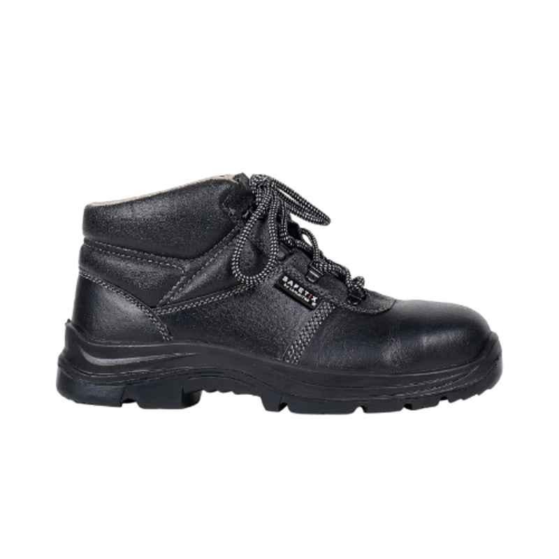 Perf Nexter Leather Steel Toe High Ankle Black Sports Safety Shoes, Size: 6