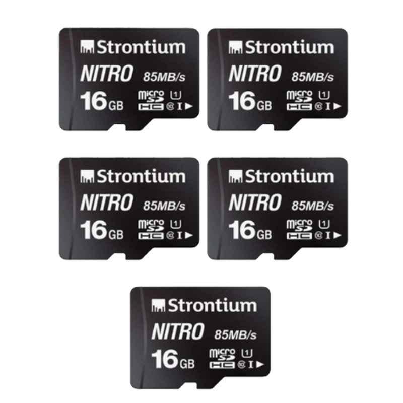 Strontium Nitro UHS-I 16GB MicroSDHC Class 10 Black Memory Card, SRN16GTFU1QR (Pack of 5)