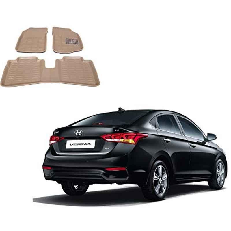 Kozdiko 3 Pcs 3D Beige Car Floor Mat Set for Hyundai Verna NextGen 2017-Present, koz_39578