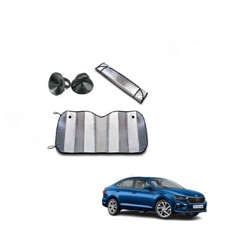 Kozdiko Aluminium Foil UV Protection Silver Windshield Sun Shade for Skoda Slavia