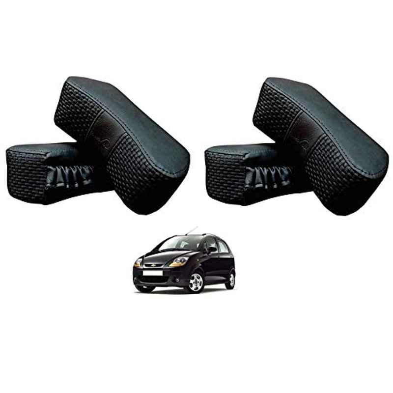Kozdiko 4 Pcs CV Designer Black Leatherite Neck Rest Car Cushion Pillow Set for Chevrolet Spark