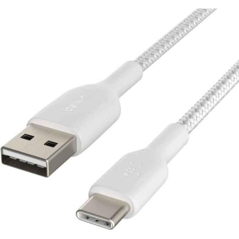 Belkin 1m Nylon White USB-A to USB-C Braided Cable, BKN-CAB002BT1MWH