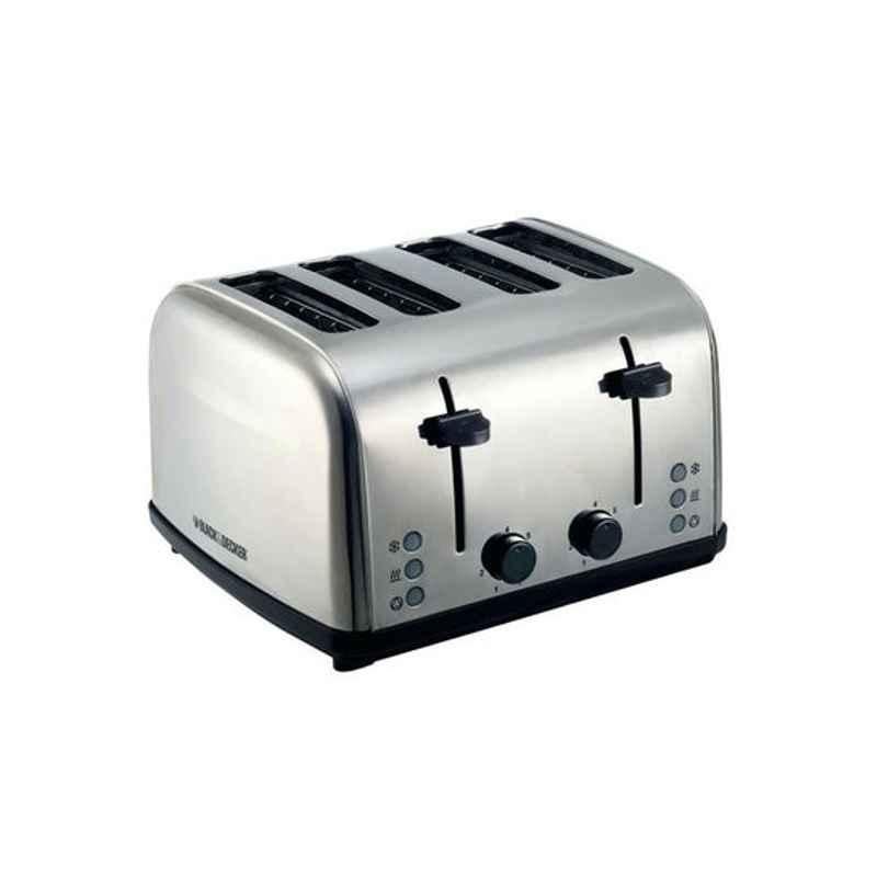 Black & Decker 1800W Stainless Steel Silver & Black Bread Toaster Stainless Steel 4 Slice with Crumb Tray, ET304-B5