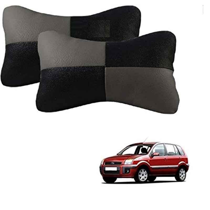 Kozdiko 2 Pcs Leather Grey & Black Neck Rest Car Cushion Pillow Set for Ford Fusion