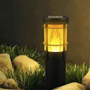 Gigalumi GL-231C BIS Approved Amber Flame+RGB Solar LED Pathway Bollard Landscape Lamp Light with 800mAh Ni-MH Battery & Panel Decoration Spotlight
